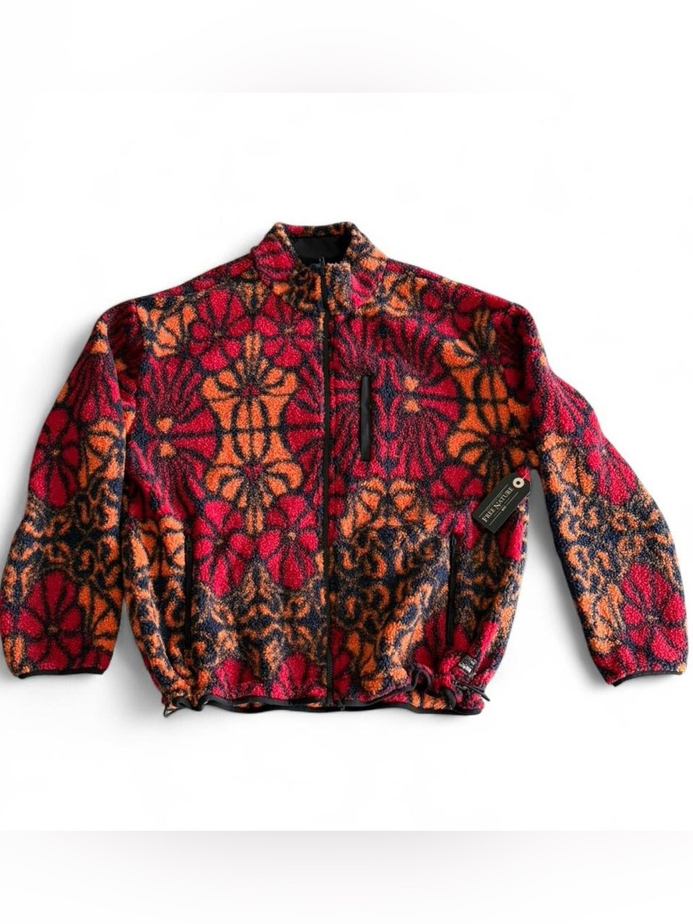 Men's Patterned Sherpa Zip-Up Jacket in Red & Orange